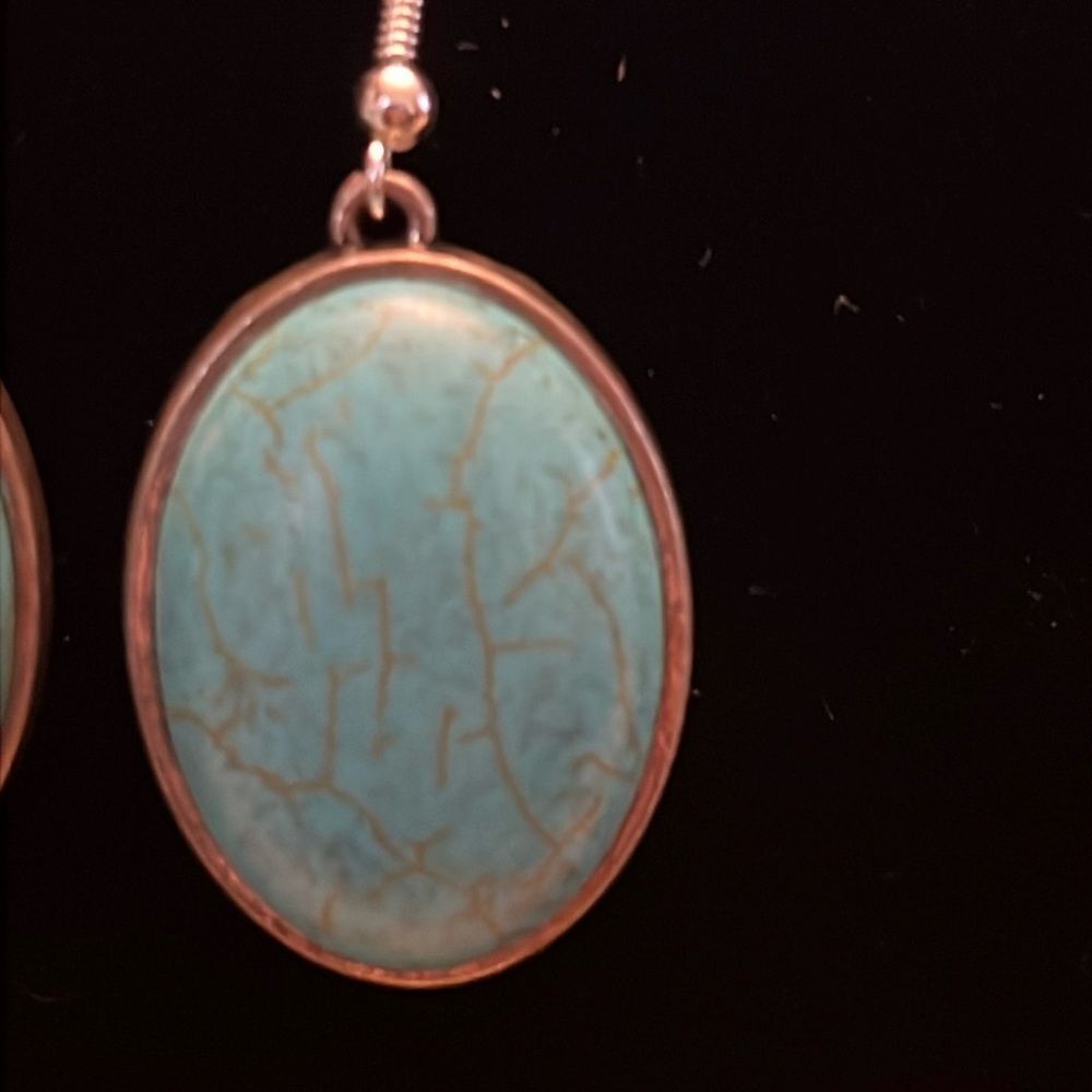 Handcrafted silver tone and turquoise  earrings - Picture 2 of 3